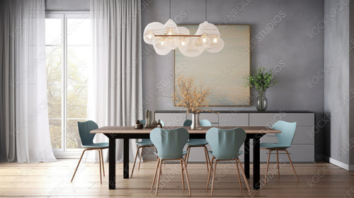 Stylish Dining room. Modern Interior Design Background. Generative AI.