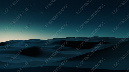 Desert Landscape with Sand Dunes and Green Gradient Starry Sky. Empty Contemporary Background.