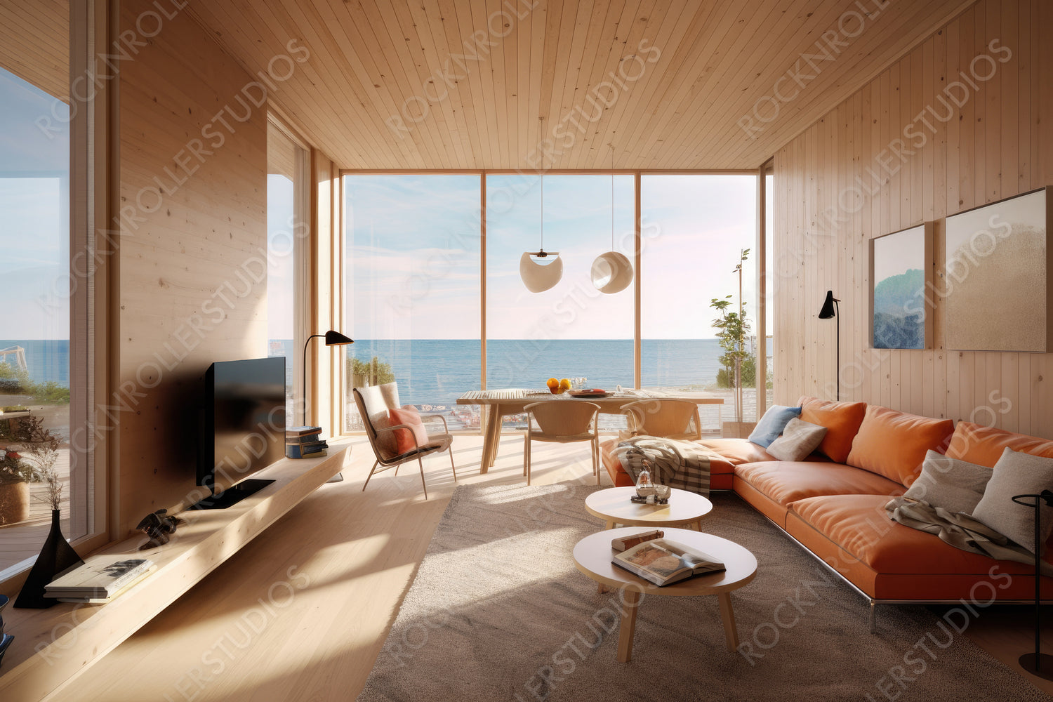 Natural Living Room Background. Stylish Interior Design. Generative AI.