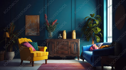 Mexican Living Room Background. Stylish Interior Design. Generative AI.