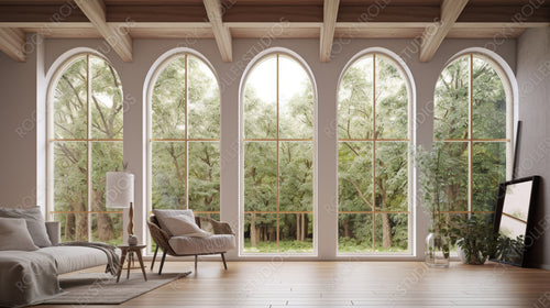 Scandinavian Interior Design Background. Contemporary Living Room. Generative AI.