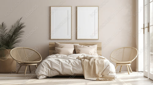 Scandinavian Interior Design Background. Stylish Bedroom. Generative AI.