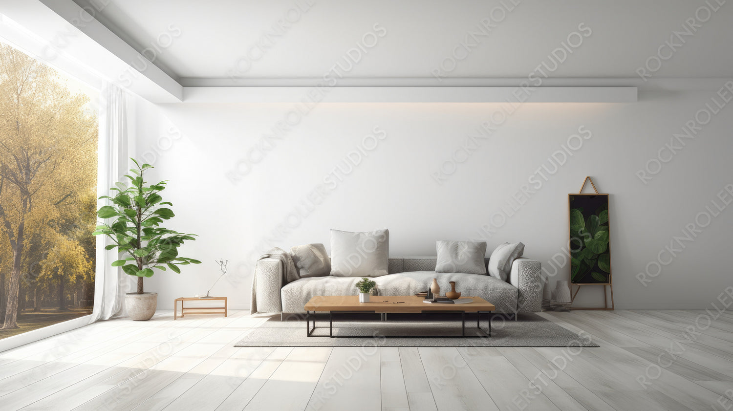 Modern Interior Design Background. Contemporary Living Room. Generative AI.