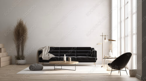 Minimal Interior Design Background. Contemporary Living Room. Generative AI.