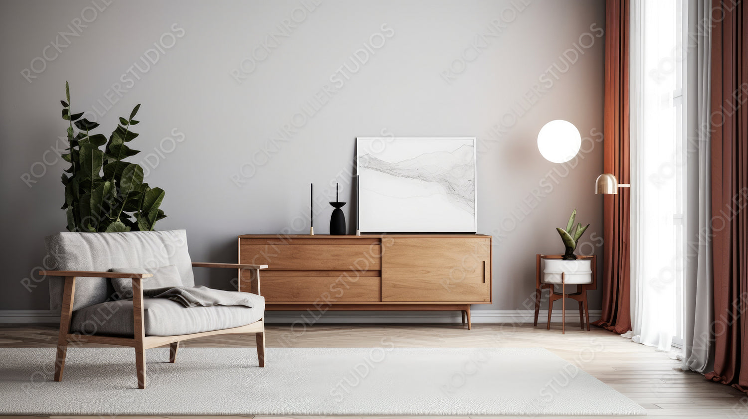 Modern Poster Mockup Background. Contemporary Interior Design. Generative AI.