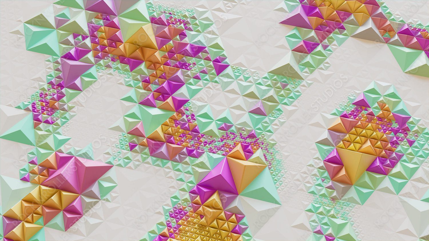 Bright High Tech Surface with Triangular Pyramids. Multicolored Geometric 3d Wallpaper.