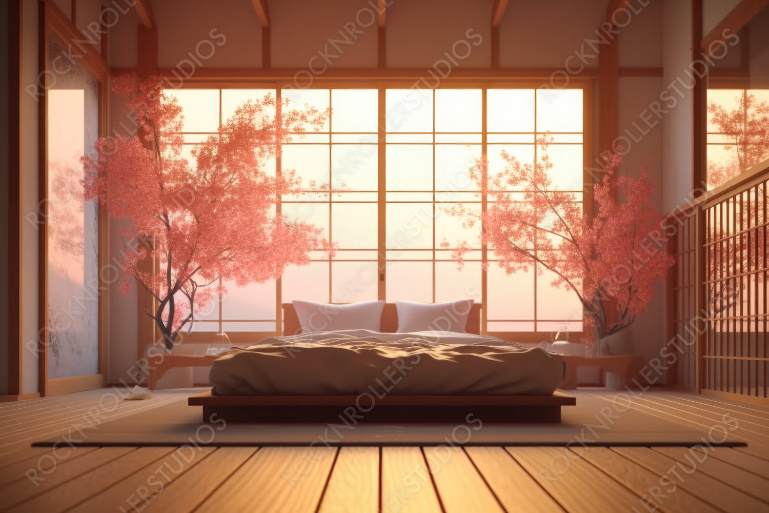 Minimal Bedroom. Stylish Interior Design Background. Generative AI.