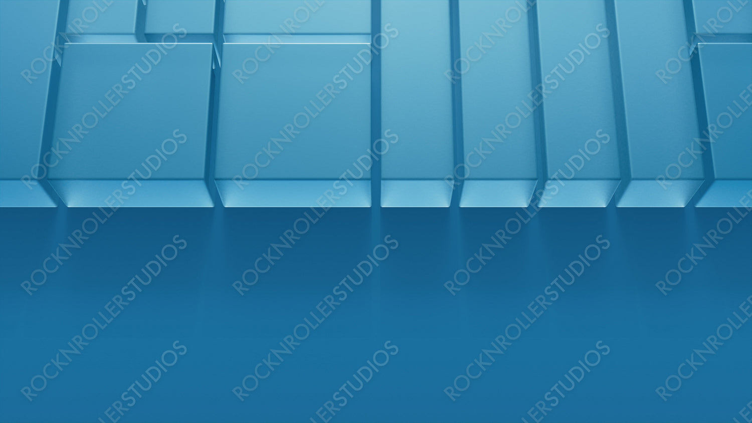 Frosted Glass Blocks on a Blue Surface. Visionary Tech Aesthetic with space for copy. 3D Render.
