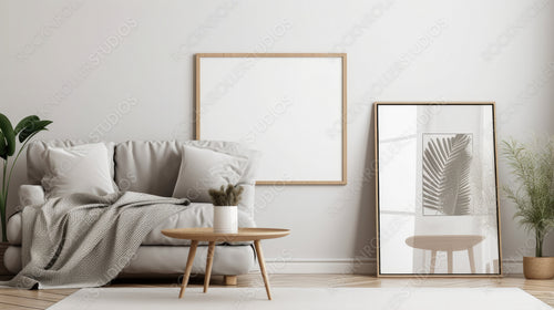 Scandinavian livingroom. Contemporary Interior Design Background. Generative AI.