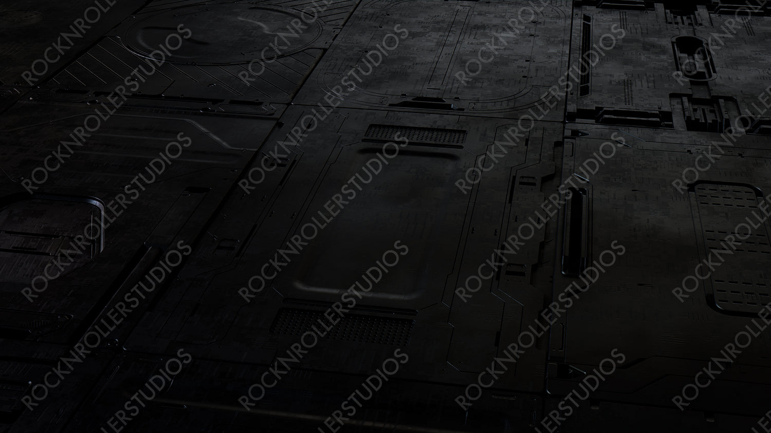 Black, Tech Wallpaper with Sci-Fi 3D Panels. Dark, Futuristic style. 3D Render.
