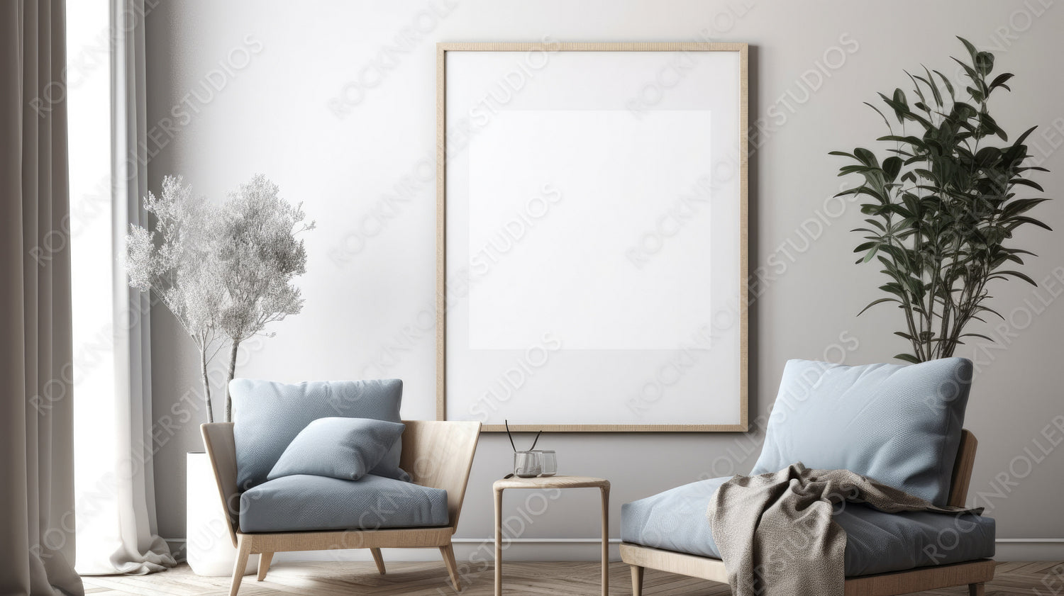 Contemporary Interior Design Background. Scandinavian Poster Mock up. Generative AI.