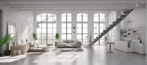 Loft Home. Contemporary Interior Design Background. Generative AI.