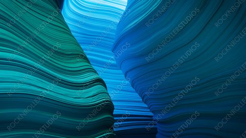 3D Rendered Cave with Blue and Turquoise Undulating Forms.