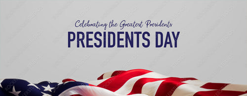 US Flag Banner with Presidents day Caption on White. Premium Holiday Background.