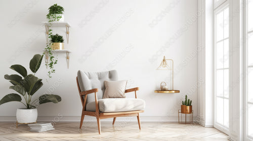 Scandinavian livingroom Background. Contemporary Interior Design. Generative AI.