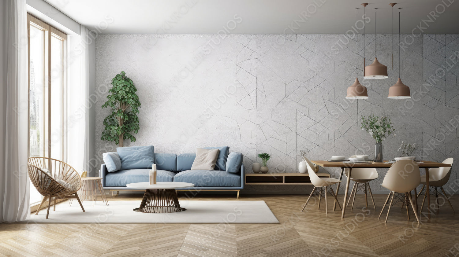 Stylish Interior Design Background. Modern Living Room. Generative AI.