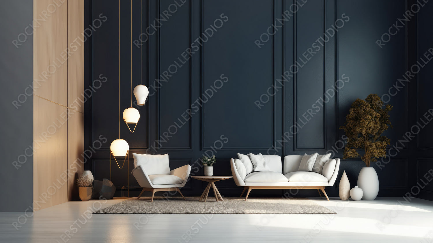 Luxury Living Room Background. Stylish Interior Design. Generative AI.