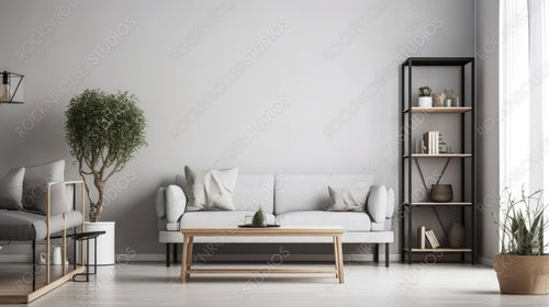 Scandinavian Interior Design Background. Stylish Living Room. Generative AI.