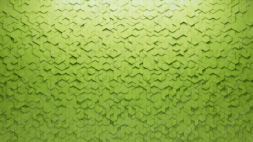 Green Tiles arranged to create a 3D wall. Futuristic, Diamond Shaped Background formed from Semigloss blocks. 3D Render