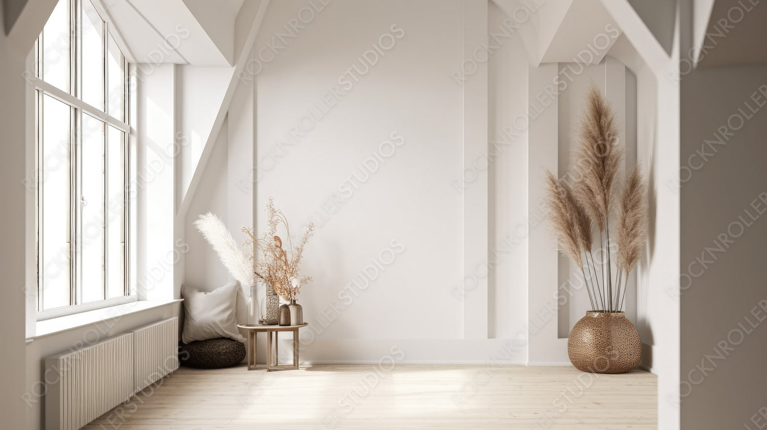 Contemporary Home. Scandi Interior Design Background. Generative AI.