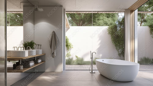 Loft Interior Design Background. Contemporary Bathroom. Generative AI.