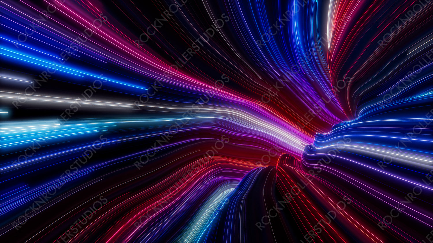 Blue, Pink and Purple Colored Stripes form Wavy Lines Tunnel. 3D Render.