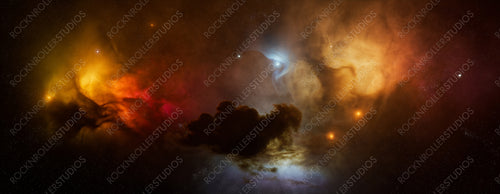 Cosmos Wallpaper. Sci-Fi Nebula Panorama with Orange and Blue Colors.