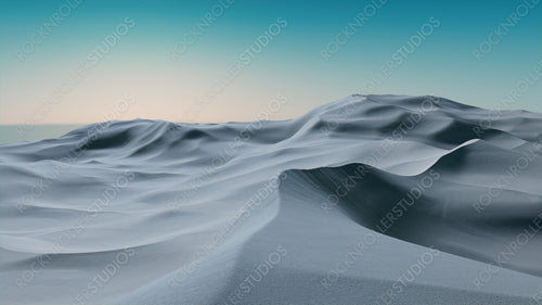 Morning Landscape, with Desert Sand Dunes. Empty Contemporary Background with Turquoise Gradient Sky