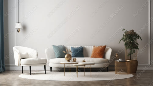 Scandinavian Living Room Background. Stylish Interior Design. Generative AI.
