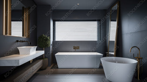 Minimal Bathroom. Contemporary Interior Design Background. Generative AI.