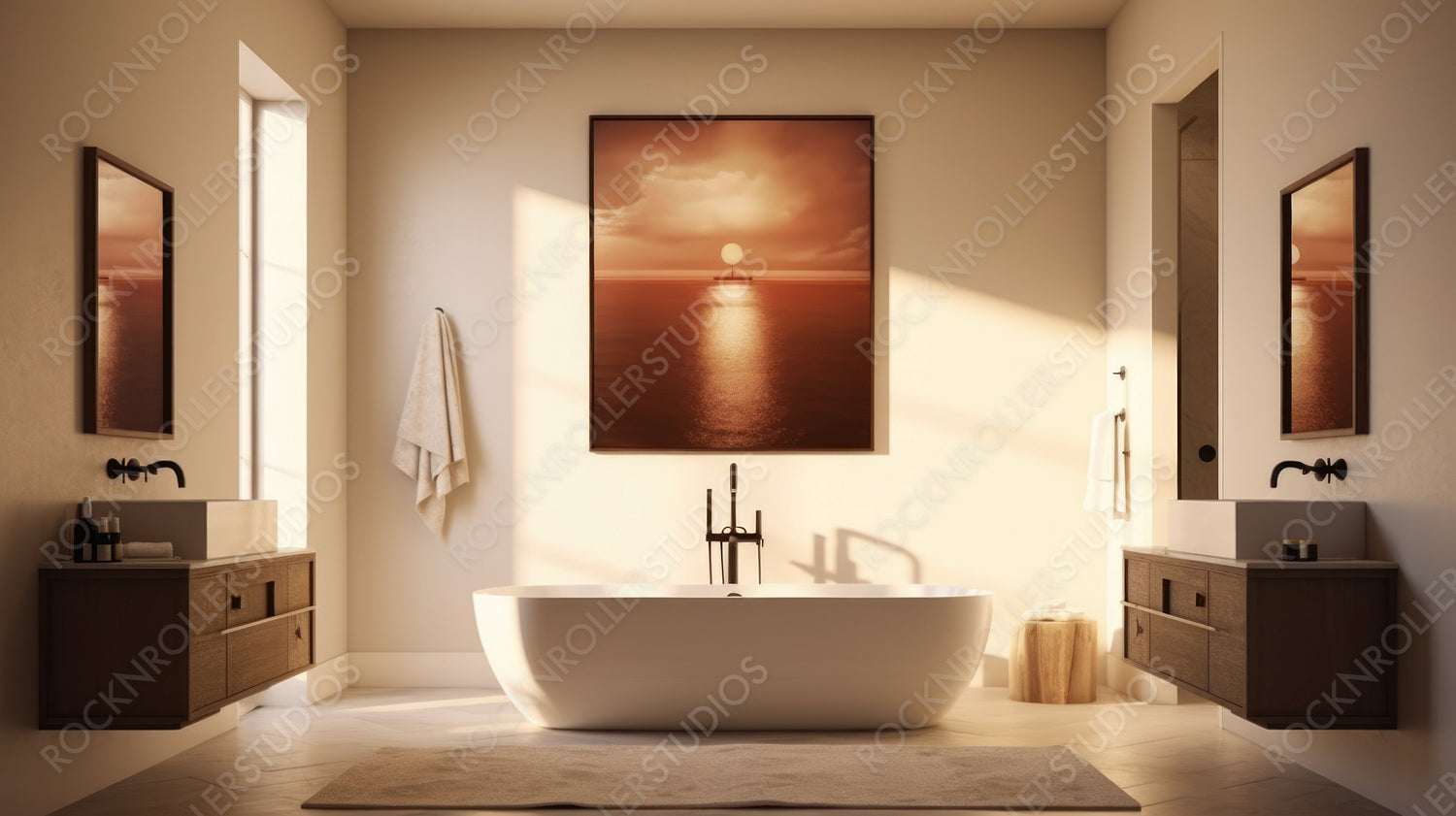 Artistic Bathroom. Stylish Interior Design Background. Generative AI.