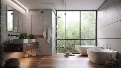 Loft Bathroom. Stylish Interior Design Background. Generative AI.