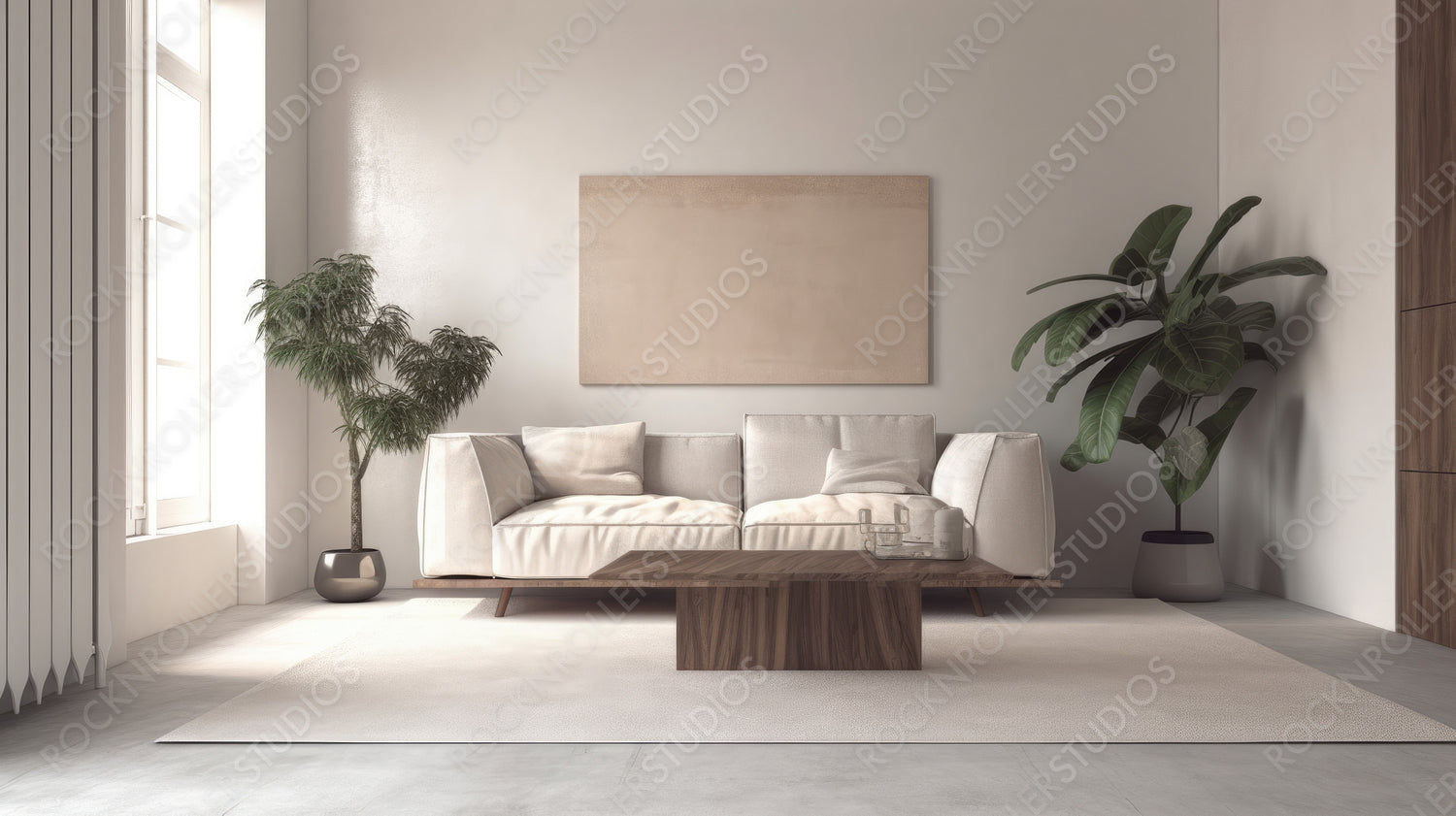 Minimal Living Room Background. Stylish Interior Design. Generative AI.