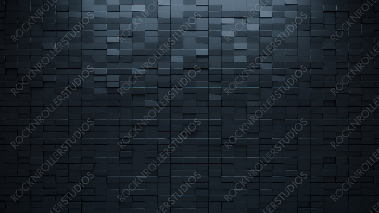 3D, Rectangular Mosaic Tiles arranged in the shape of a wall. Black, Semigloss, Bricks stacked to create a Polished block background. 3D Render