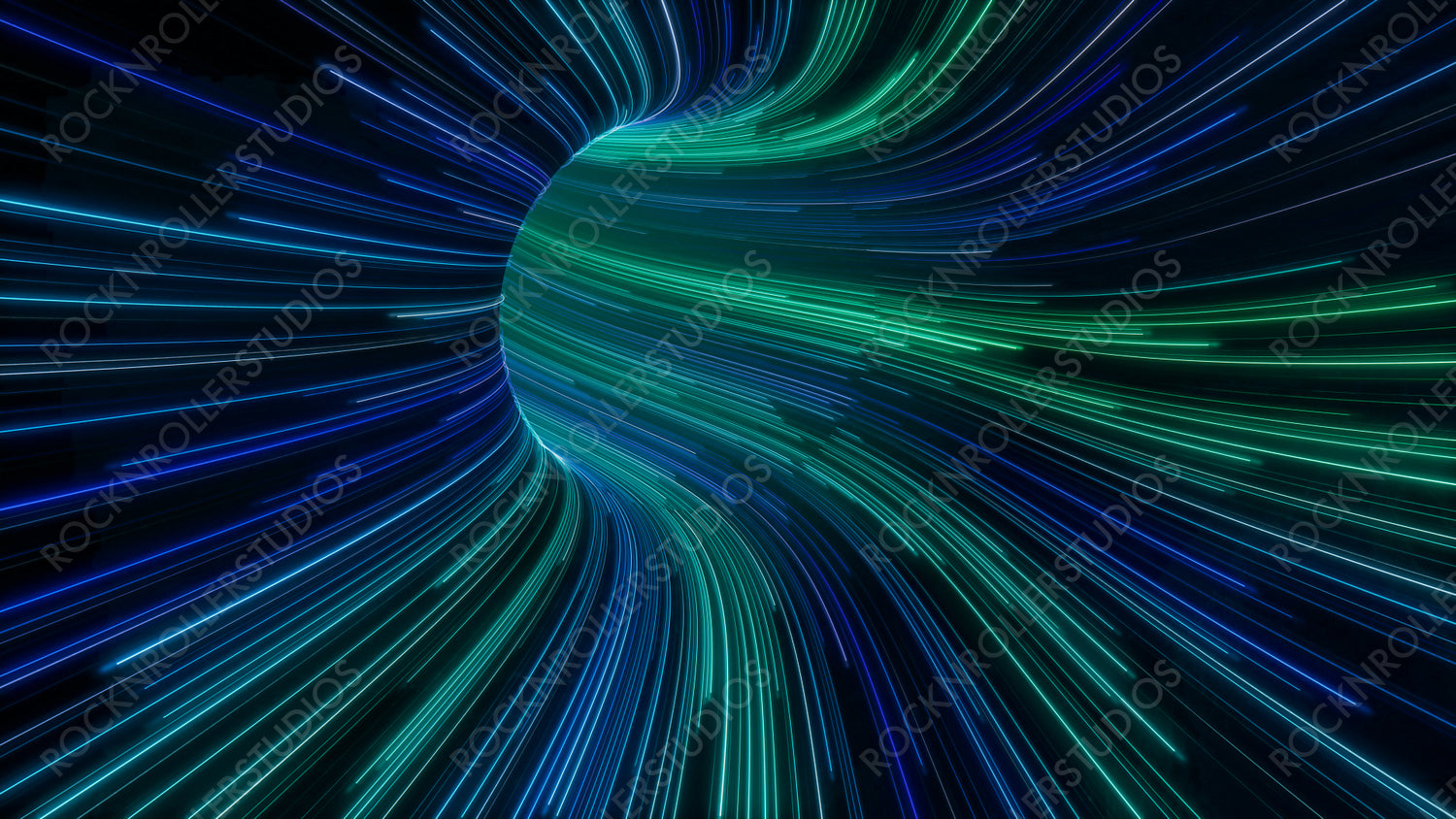 Blue, Purple and Green Colored Swirls form Abstract Neon Lights Tunnel. 3D Render.