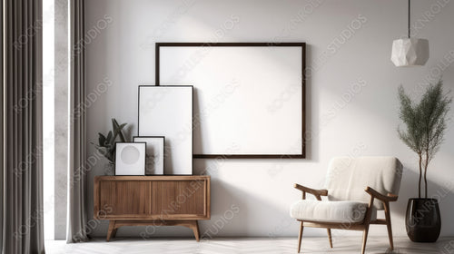Stylish Frame Mockup. Minimal Interior Design Background. Generative AI.