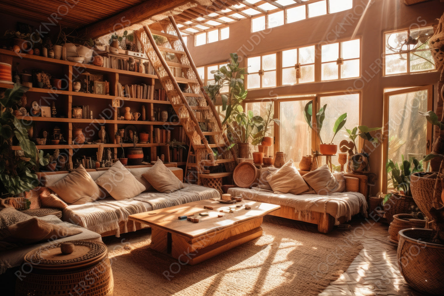 Cozy Living Room Background. Stylish Interior Design. Generative AI.