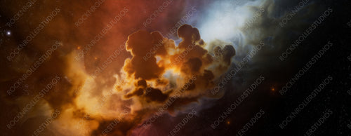 Outer Space Banner with Orange and Blue Nebula.