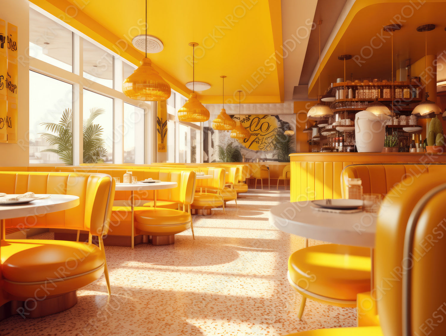 modern Restaurant Background. Stylish Interior Design. Generative AI.