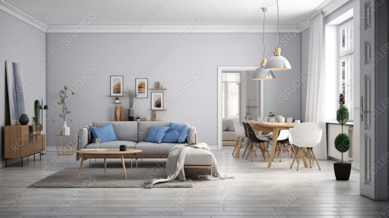 Contemporary Interior Design Background. Scandinavian Living Room. Generative AI.