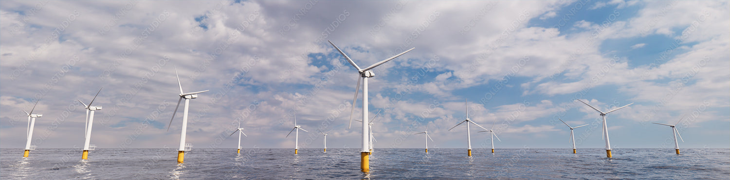 Wind Power. Offshore Wind Turbines on a Cloudy Afternoon. Sustainable Electricity Concept.