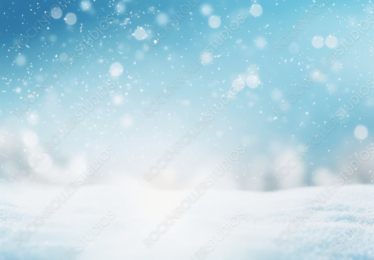 Winter natural snow background with snowdrifts, beautiful light and snow flakes on blue sky, beauty bokeh circles, copy space.
