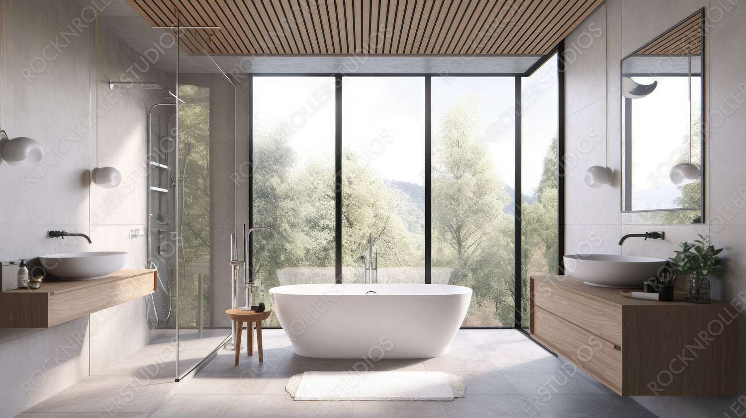 Contemporary Bathroom. Loft Interior Design Background. Generative AI.