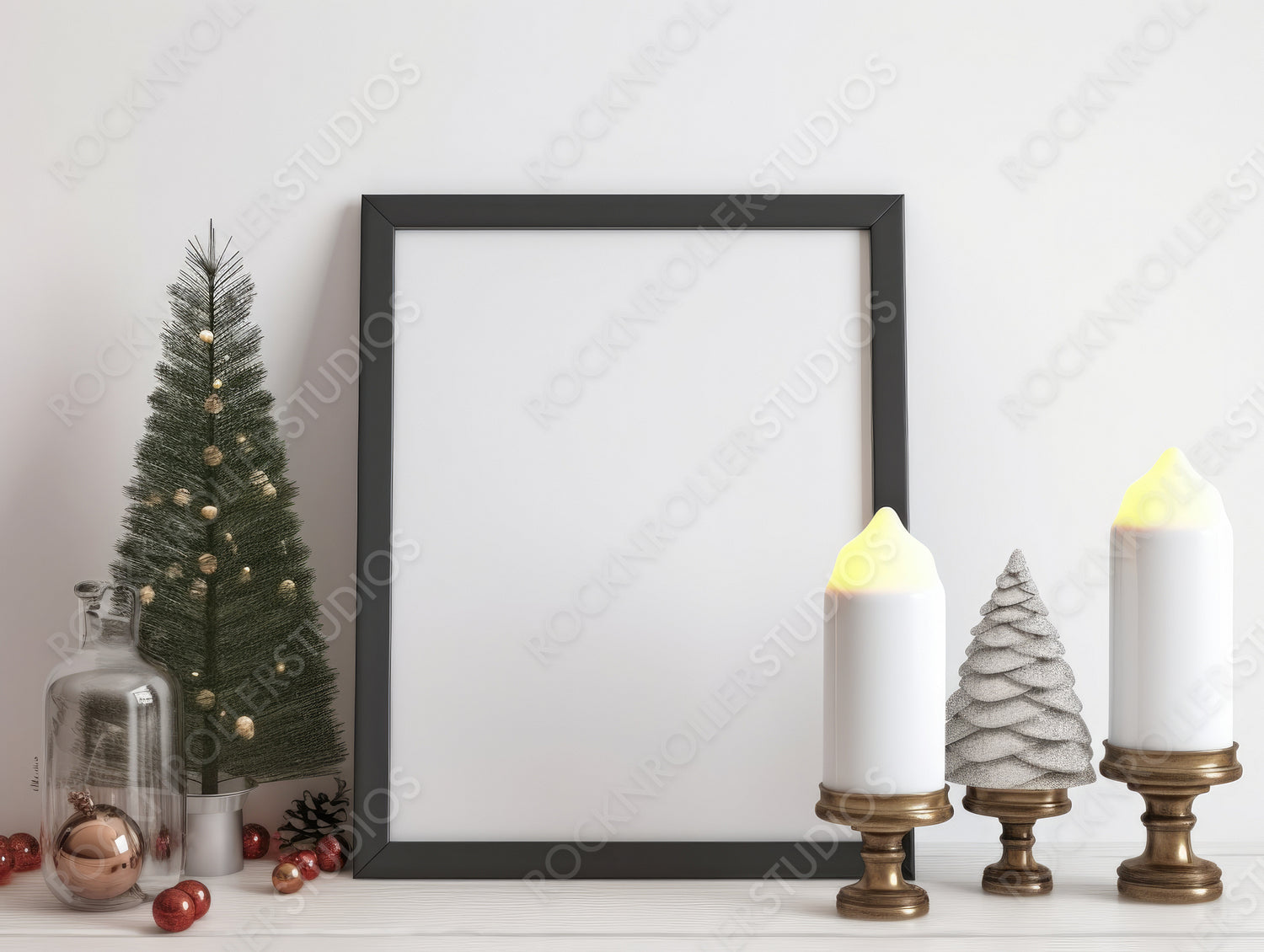 Christmas Interior Design Background. Stylish Frame Mock up. Generative AI.