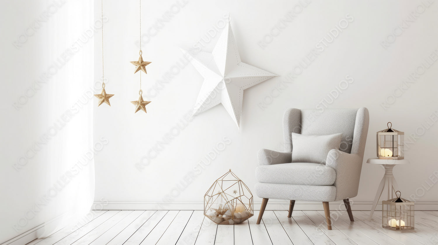 Contemporary Interior Design Background. Christmas livingroom. Generative AI.