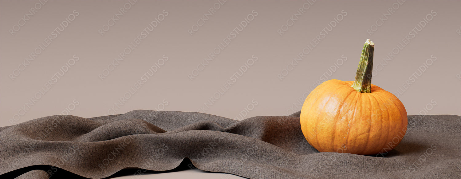 Pumpkin with Dusty Pink colored Fabric. Fall themed Banner with copy-space.