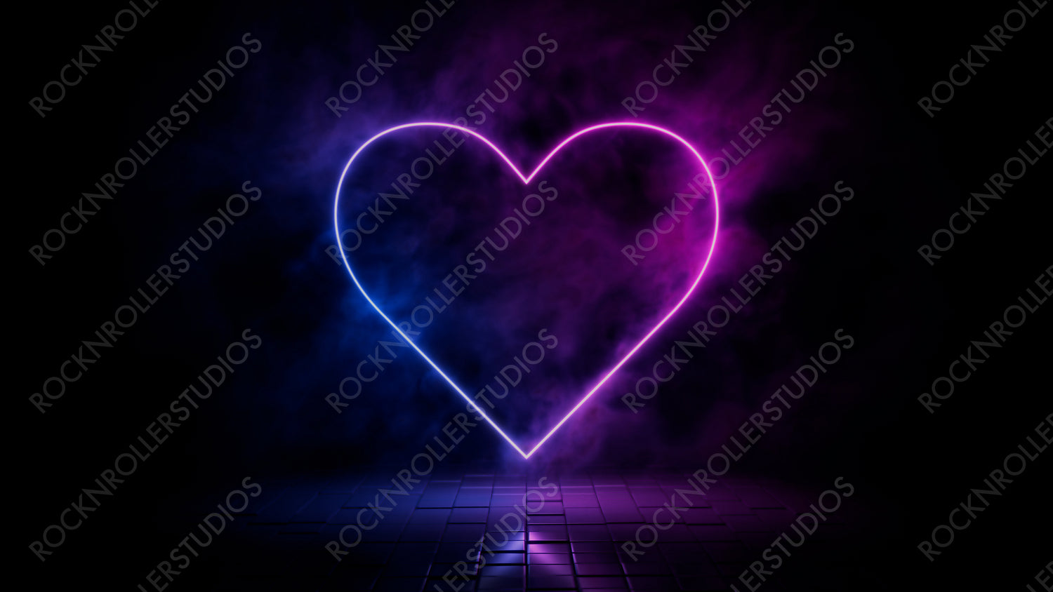 Pink and blue neon light heart icon. Vibrant colored love technology symbol, isolated on a black background. 3D Render