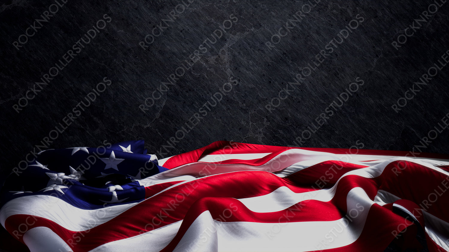 Premium Banner for Memorial Day with USA Flag, Black Slate Background and Copy-Space.