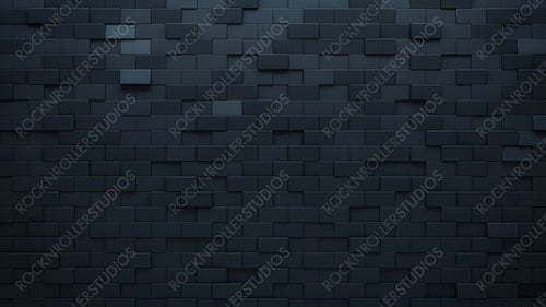 Semigloss, Rectangular Wall background with tiles. 3D, tile Wallpaper with Black, Polished blocks. 3D Render