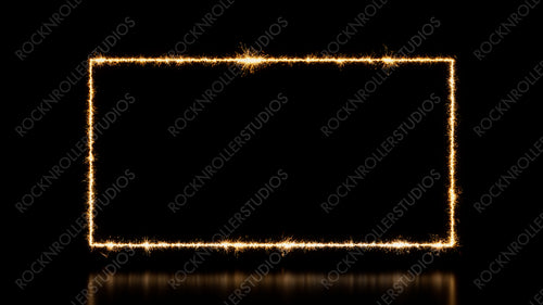 Holiday Background with Rectangle Frame on Black. Gold Sparkler Firework Shape with copy space.